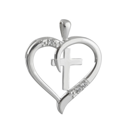 Cross in Heart Pendant - 925 Sterling Silver with CZ Cross in Heart Pendant - 925 Sterling Silver with CZ
