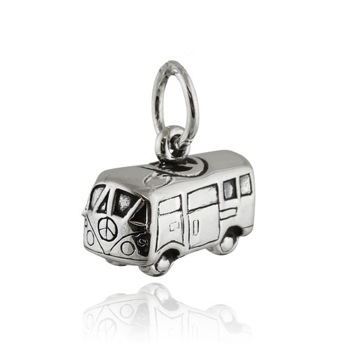 Hippie Flower Power Bus Charm- 925 Sterling Silver