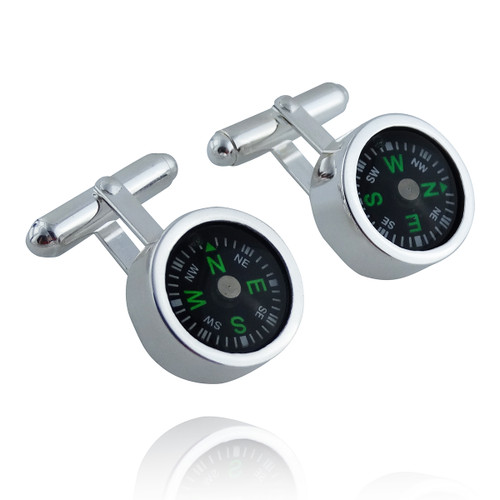 Men's Working Compass Cuff Links - Sterling Silver