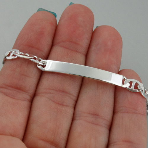 8" Sterling Silver ID Bracelet - 6mm Flat Marina Link Chain 8" Sterling Silver ID Bracelet - 6mm Flat Marina Link Chain