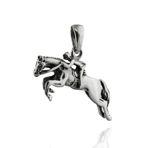 Jumping Horse and Rider Pendant - 925 Sterling Silver