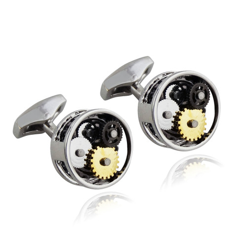 Steampunk Clockwork Cuff Links, Round - Stainless Steel