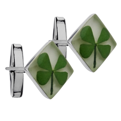 Real Four Leaf Clover Cuff Links - 925 Sterling Silver Real Four Leaf Clover Cuff Links - 925 Sterling Silver
