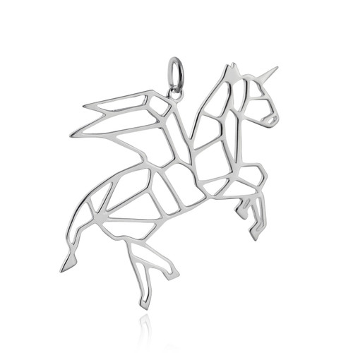 Origami Pegacorn Charm Winged Unicorn - 925 Sterling Silver