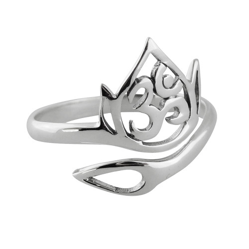 Adjustable Lotus Flower Ohm Ring - 925 Sterling Silver - Om Yoga Adjustable Lotus Flower Ohm Ring - 925 Sterling Silver - Om Yoga