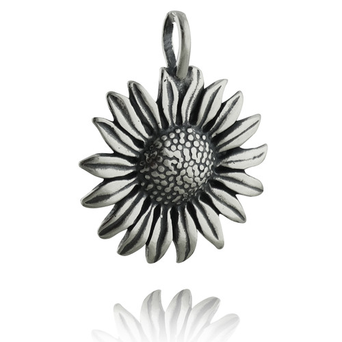 Sunflower Pendant - 925 Sterling Silver Wild Flower Hippie Sun