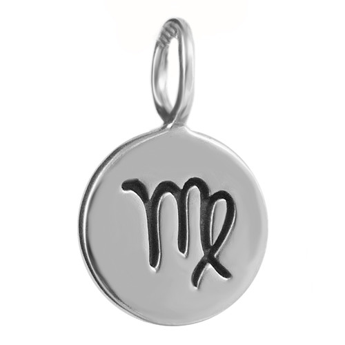 Virgo Charm - 925 Sterling Silver - Tiny Horoscope Zodiac Round Engraved