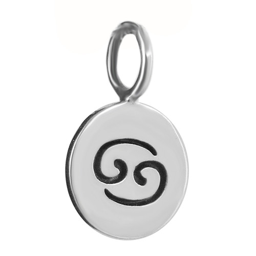 Cancer Charm - 925 Sterling Silver - Tiny Horoscope Zodiac Round Engraved
