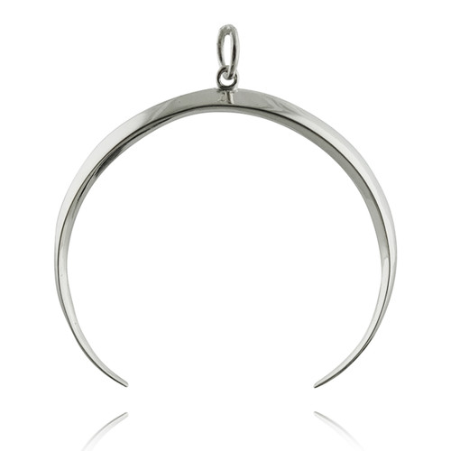 Ridged Crescent Moon Pendant - 925 Sterling Silver Polished