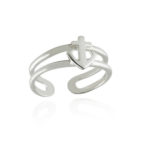 Anchor Toe Ring - 925 Sterling Silver - Adjustable Double Band