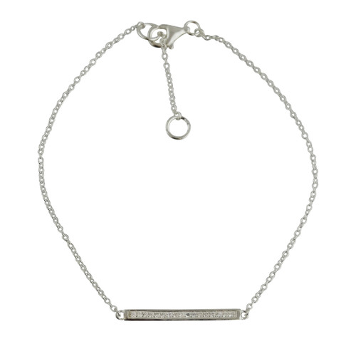 Cubic Zirconia Bar Bracelet - 925 Sterling Silver Cable Chain Cubic Zirconia Bar Bracelet - 925 Sterling Silver Cable Chain