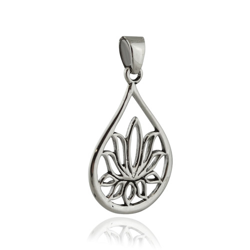 Teardrop Lotus Flower Pendant - 925 Sterling Silver