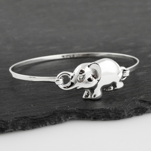 Treasure Bay - Bracciale Rigido Donna In Argento Sterling 925 Con Elefante Intricato, Larghezza 38mm, Regolabile (17-20,5 Cm), Confezione Regalo