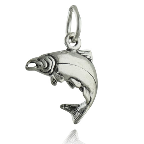 Salmon Charm - 925 Sterling Silver - Fishing River King Fish Alaska NEW