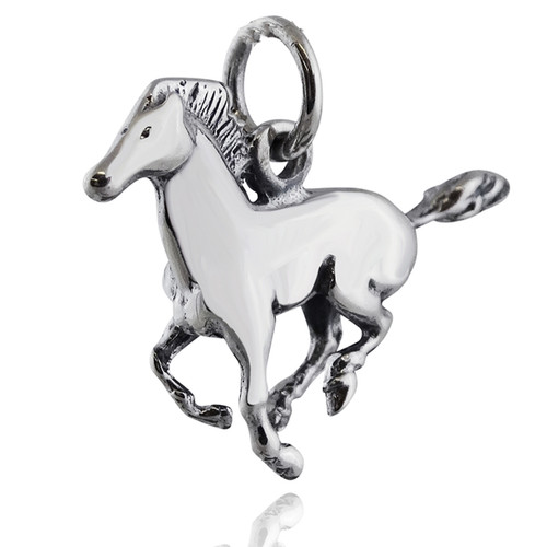 3D Galloping Horse Charm - 925 Sterling Silver