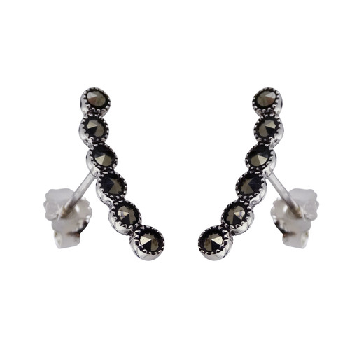 Marcasite Curved Ear Climber Earrings - 925 Sterling Silver