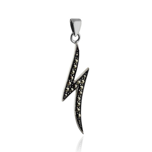 Marcasite Lightning Bolt Pendant - 925 Sterling Silver