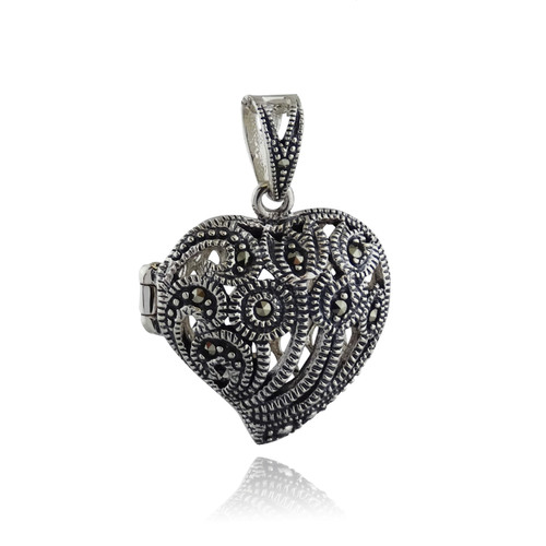 Marcasite Heart Locket - 925 Sterling Silver Marcasite Heart Locket - 925 Sterling Silver