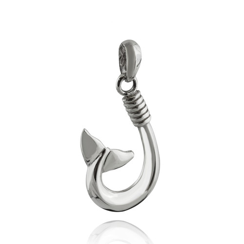 Whale Tail Hawaiian Fish Hook Pendant - 925 Sterling Silver - REO