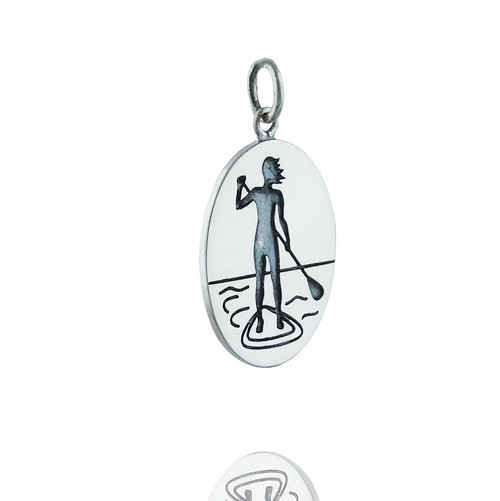 Paddle Boarding Girl Charm - 925 Sterling Silver Pendant