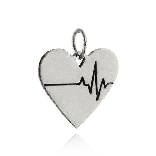 Heart w/ Heartbeat Charm Pendant - 925 Sterling Silver