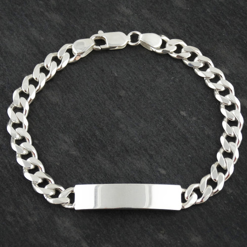 Men's Curb Link ID Bracelet 925 Sterling Silver Polished Shiny 9
