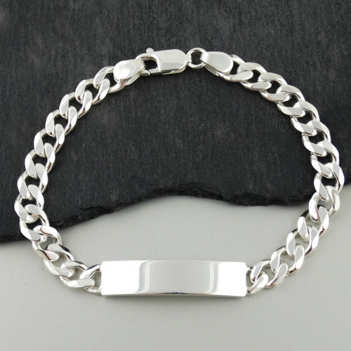 Men's Curb Link ID Bracelet 925 Sterling Silver Polished Shiny 9