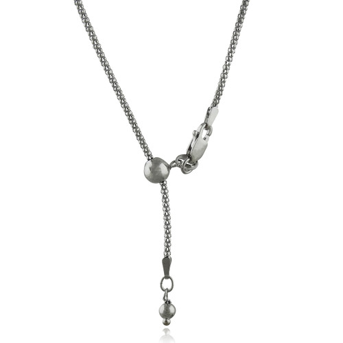 Adjustable 2mm Popcorn Chain Necklace, Adjusts up to 22" - Rhodium Plated 925 Sterling Silver Adjustable 2mm Popcorn Chain Necklace, Adjusts up to 22" - Rhodium Plated 925 Sterling Silver