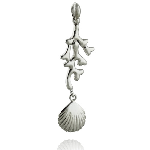 Coral with Dangling Seashell Pendant - 925 Sterling Silver