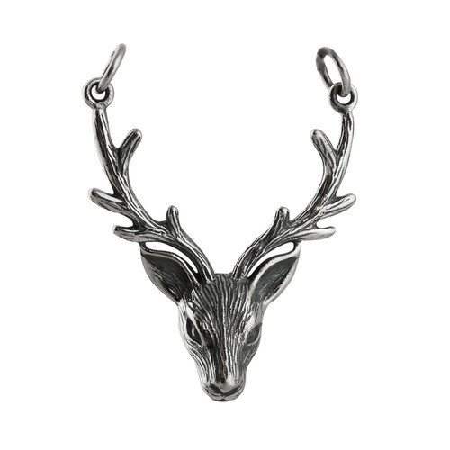 3D Stag Deer Head Pendant - 925 Sterling Silver