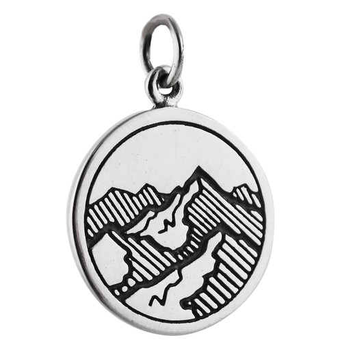 Etched Mountain Range Charm - 925 Sterling Silver