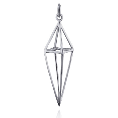 Long Diamond-shaped Cage Charm - 925 Sterling Silver Long Diamond-shaped Cage Charm - 925 Sterling Silver