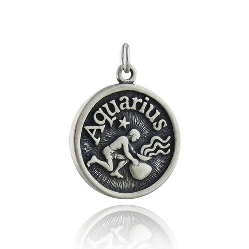 Aquarius Sign Zodiac Charm w/ Friendly Trait - 925 Sterling Silver Aquarius Sign Zodiac Charm w/ Friendly Trait - 925 Sterling Silver
