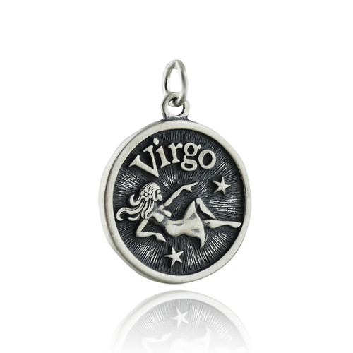 Virgo Sign Zodiac Charm w/ Practical Trait 925 Sterling Silver Virgo Sign Zodiac Charm w/ Practical Trait 925 Sterling Silver
