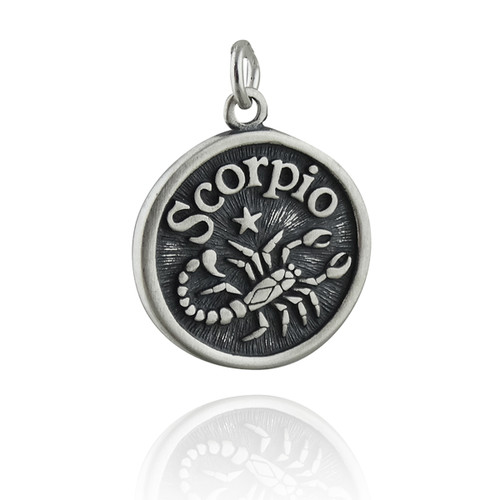 Scorpio Sign Zodiac Charm  w/ Passionate Trait 925 Sterling Silver Scorpio Sign Zodiac Charm  w/ Passionate Trait 925 Sterling Silver