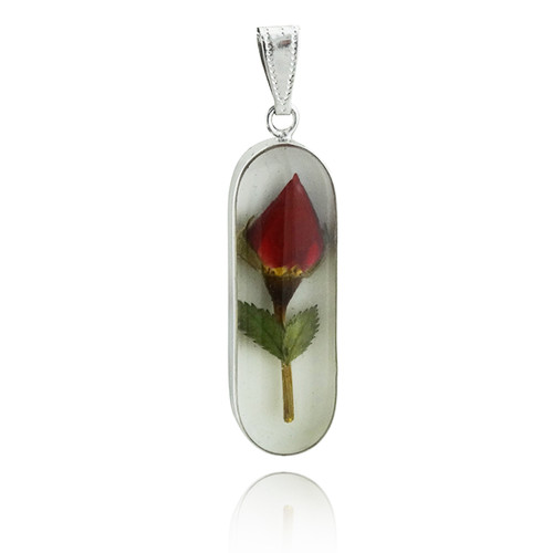 Rose Oblong on White Pendant - Stainless Steel