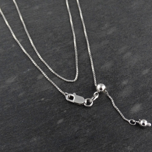 Adjustable 1mm Box Chain, Adjusts up to 22" - Rhodium Plated 925 Sterling Silver