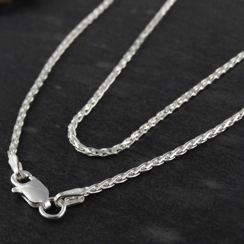 1.5mm Diamond Cut Spiga Wheat Chain - 925 Sterling Silver - 16" 18" 20" 24" 30"