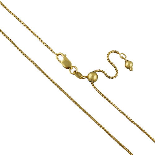 Adjustable 1.1mm Round Box Chain Necklace, Adjusts up to 22" - Gold Plated Sterling Silver Adjustable 1.1mm Round Box Chain Necklace, Adjusts up to 22" - Gold Plated Sterling Silver