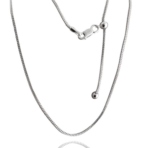 Adjustable 1.2mm Franco Chain, Adjusts up to 24" - Rhodium Plated Sterling Silver