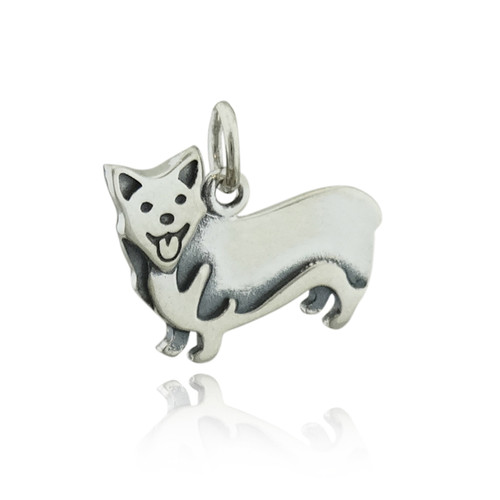 Small Detailed Welsh Corgi Dog Charm, Sterling Silver, Flat