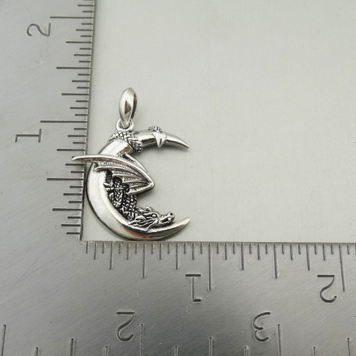 925 Sterling Silver Dragon Necklace, Winged Dragon on Moon Pendant. Dragon  Jewelry Charmed. Choose Italian Chain. 