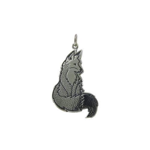 Fox Etched Charm, Sterling Silver, Flat