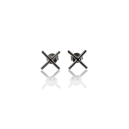 X Stud Earrings Rhodium Plated