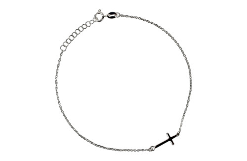 Sterling Silver Sideways Cross Anklet - 9" + 1" Extension Sterling Silver Sideways Cross Anklet - 9" + 1" Extension