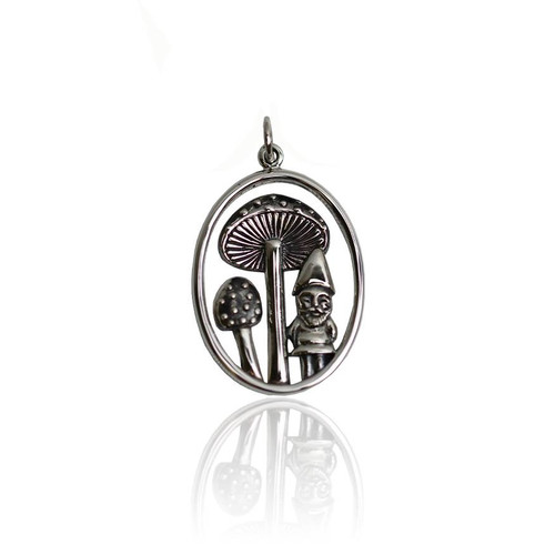 Sterling Silver Mushroom and Gnome Pendant