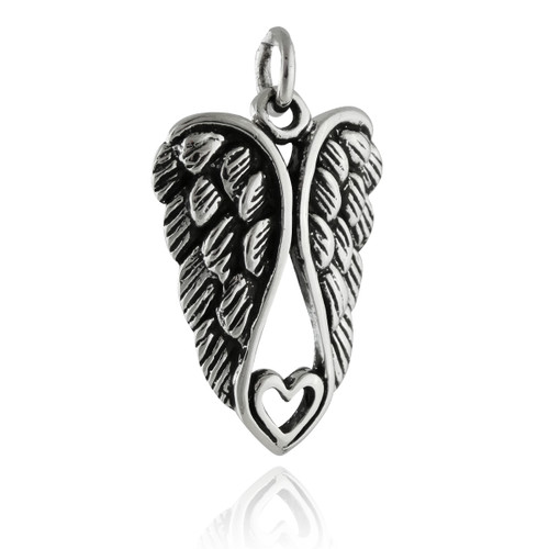 Angel Wings with Open Heart Pendant - 925 Sterling Silver