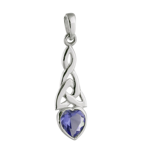 Trinity Heart Pendant - 925 Sterling Silver - Amethyst CZ February