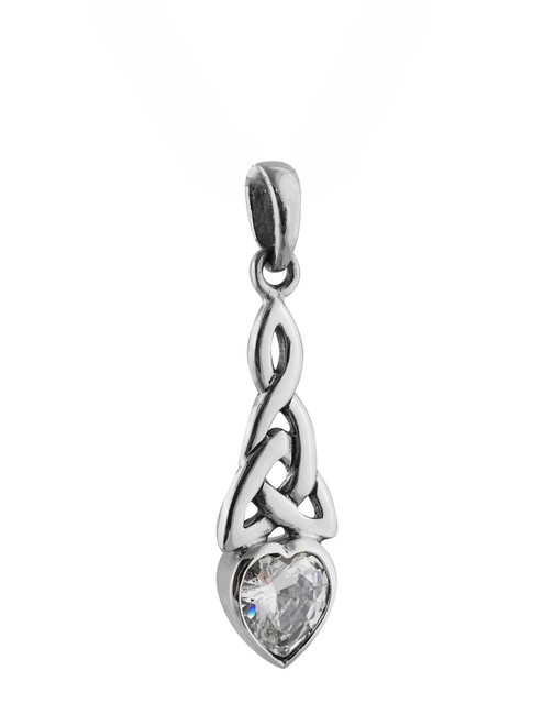 Trinity Heart Necklace - 925 Sterling Silver - Clear CZ April Trinity Heart Necklace - 925 Sterling Silver - Clear CZ April