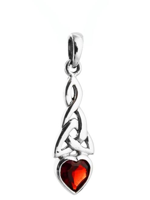 Trinity Heart Pendant - 925 Sterling Silver - Garnet CZ January